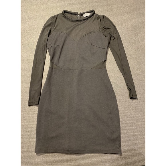 ASTR Black Bodycon Long Sleeve Mesh Cutout Dress Size Medium - Picture 1 of 7